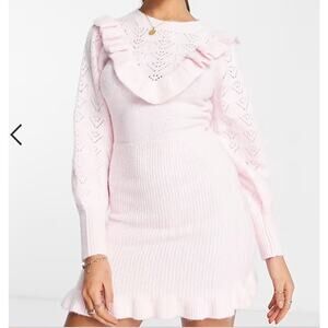 Miss Selfridge Pink Knit Frill BODYCON MINI SEXY Dress 6